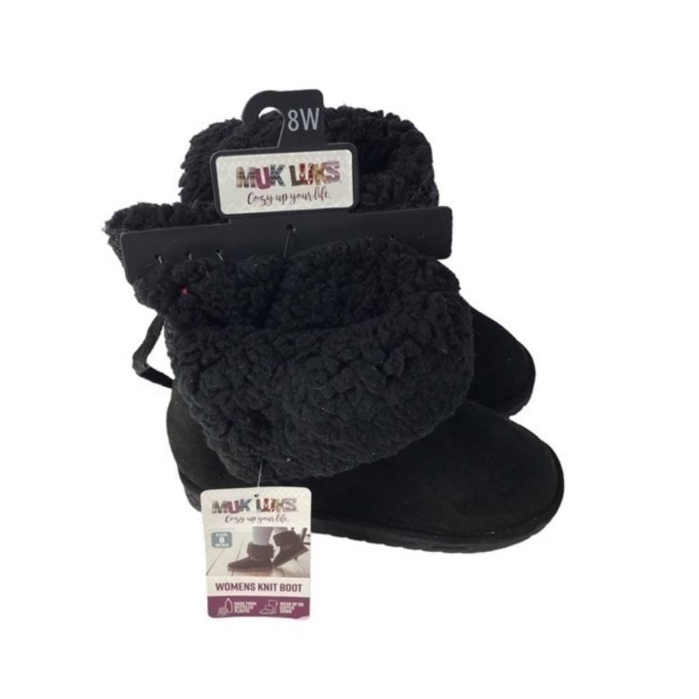 MUK LUKS womens black knit cozy cuff up or down boots size 8